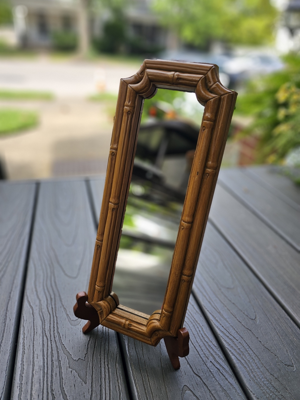 Vintage Mid-Century Faux Bamboo Resin Accent Mirror - Homco Style